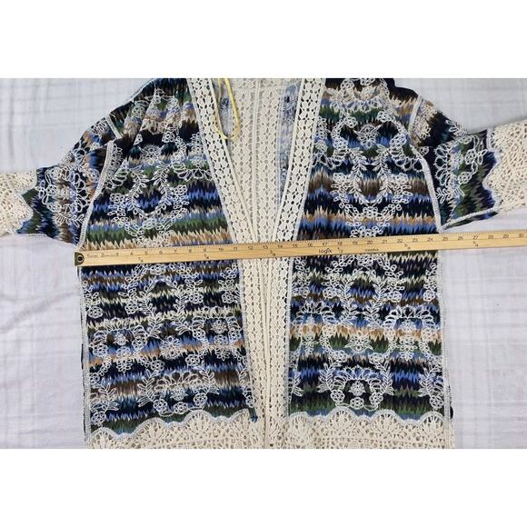 Democracy Womens Cardigan Open Jacket Boho Embroidered Crochet Trim 1X - Picture 5 of 11